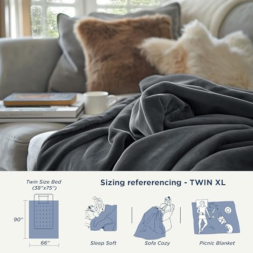 Bedsure Twin Blanket for Bed, Thick Warm Heavy Soft Blanket for Couch, Cozy Fleece Throws Gift for Girls Boys Dorm Graduation Decor, Twin XL Anti-Static 500Gsm Design, Grey, 66x90 Inch