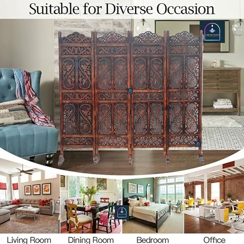 Wooden Room Partition/Screen/Room Divider/Room Separator Traditional Handicrafts 6Ft (Dark Brown) (4 Panel) (4 Panel with Stands)