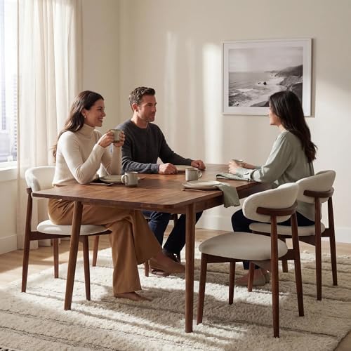 Aykah Aires Dining Chairs Set of 2, Modern Fabric Upholstered Kitchen Side Chairs, Farmhouse Dining Room Chair with Wooden Legs (Almond Cream-Fabric, Almond Cream) - 3