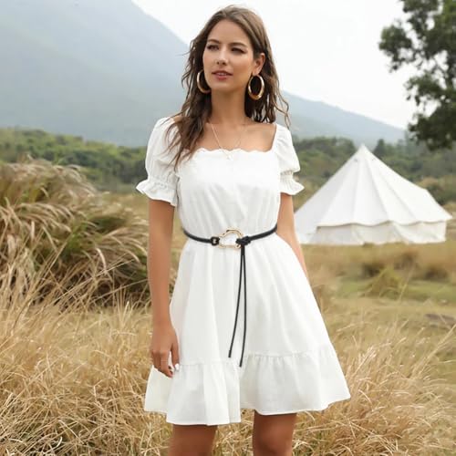 Skinny Thin Belts for Women PU Leather Knotted Waist Belt with Gold Buckle for Dresses3