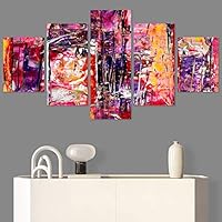SIGNWIN 5 Panel Canvas Wall Art Modern Art Abstract Brushstroke Closeup Expressionism Expressive Modern Multicolor Oil Painting for Home Decorations Ready to Hang - 60