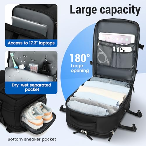 Expandable Travel Backpack Women Men, Carry On Backpack with USB Charging Port & Shoe Pouch,TSA 17.3inch Laptop Mochila Flight Approved,Nurse Bag Casual Daypack for Weekender Business Hiking,Gift4