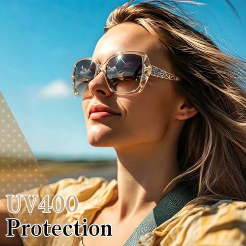 Image of DragonflyDreams Women Large Sunglasses, UV 400 Glasses | Oversized Classic Trend Ladies Sunglasses Sparkling Large Frame