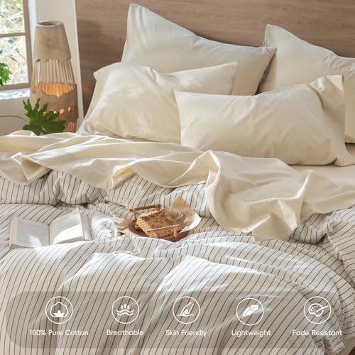 Image of MooMee Sheet Set 100% Washed Cotton Linen-Like Extra Deep Pocket Queen | Relaxed Linen-like Texture. Soft, Breathable & Lightweight Comfort. 15-19 inch Extra Deep Pocket with All-around Elastic