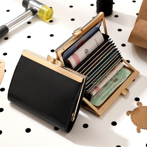 Vintage Leather Wallet for Women RFID Blocking 9 Card Slots Slim Compact Zipper Closure ID Window Organizer Black Everyday Carry Travel3