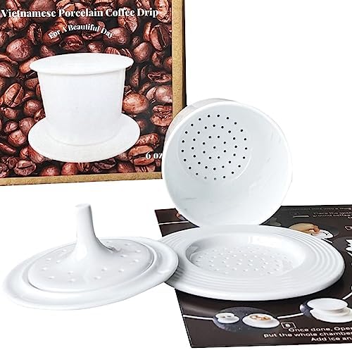 Phin Filter, Vietnamese Phin Coffee Filters, White Porcelain Vietnamese Coffee Maker For Single Cup Or Press 6oz, Luxury And Safe Single Serve Coffee Maker For Cafe Lovers, Triple-layer Filter