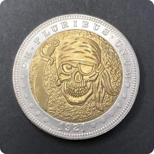 REZAJDUIE Moneda Conmemorativa de EE. UU. de 1921, Moneda de Dos Tonos con Calavera, Moneda de Recuerdo Coleccionable chapada en Oro y Plata, réplica para decoración del hogar
