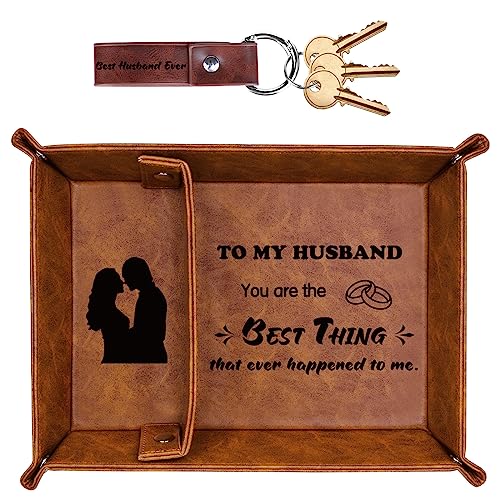 Funistree Gifts for Husband Him Christmas Xmas from Wife, Best Husband Ever PU Leather Valet Tray and Keychain, Husband Birthday Gift Ideas, Unique Cool Husband Presents Anniversary Valentines Day