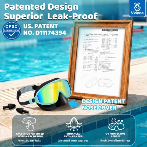 Vvinca Swim Goggles with Nose Cover, 2 Pack Wide View Diving Mask Anti-Fog UV No Leak Toddlers Swimming Goggles for Kids 3-12 - image 2