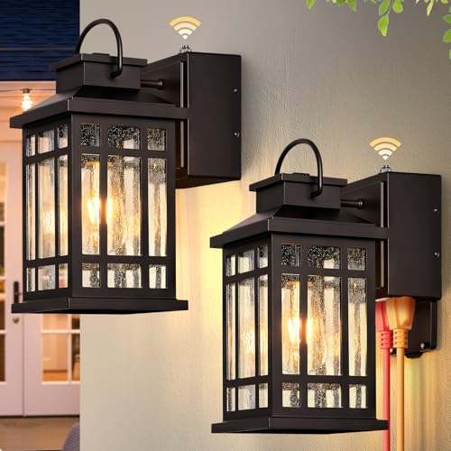 Image of Outdoor Light Fixture Dusk to Dawn, Oil Rubbed Bronze Front Porch Lighting with GFCI Outlet, Modern Patio Lights Outdoor Waterproof and Anti-Rust, 2-Pack Outside Lantern Lights with E26 Sockt