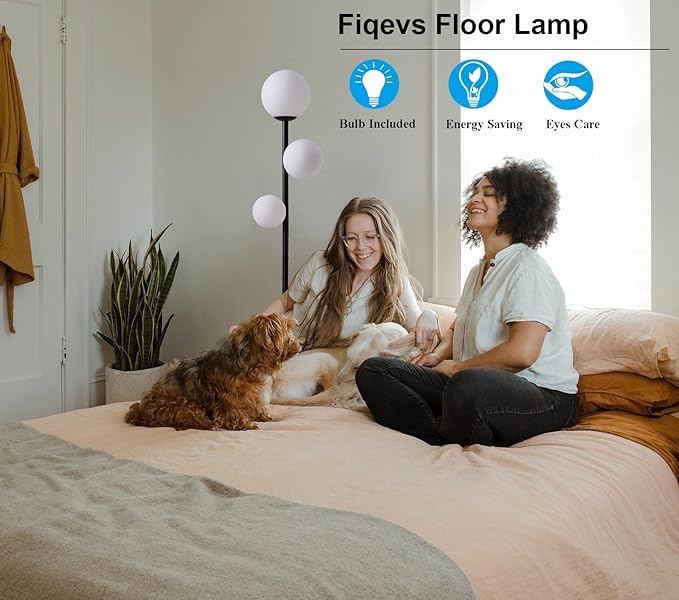 Lámpara de pie LED elegante en negro con esferas G9 y control de pie integrado 8