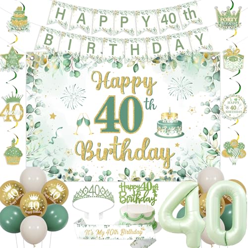 Kit anniversaire 40 ans vert sauge pour décoration sans effort