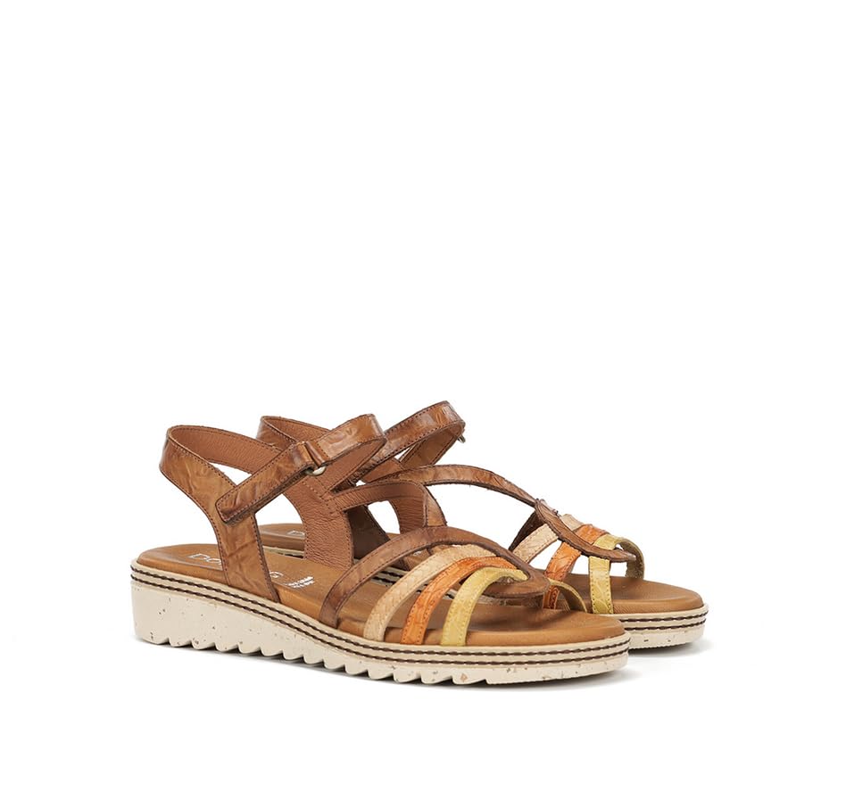 Fluchos Dorking by D9113 Camel – Sandalias cómodas para mujer con cuña ligera | Piel suave, cierre ajustable y suela flexible
