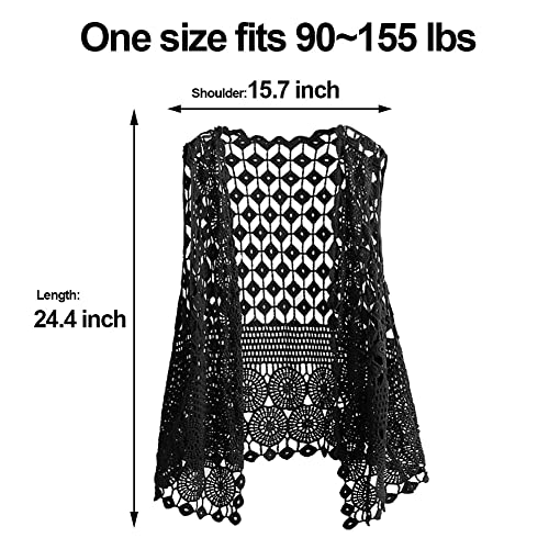 Image of Womens Floral Crochet Lace Boho Trim Sleeveless Open Front Vest Cardigan