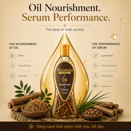 Image of Sandalwood & Vetiver Herbal Hair Oil (works like a serum) with Neem Comb | Lightweight Leave-On Oil with Active Botanical Infusion | Helps Cool Scalp, Relieve Itchy & Dry Scalp, Strengthen Roots & Control Frizz | Non-Sticky Hair Oil | 180 ml