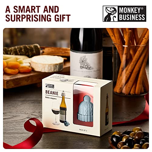 Image of Beanie Cap Decorative Silicone Bottle Stopper in a Gift Box, Set of Two, Novelty Cork, Beverage and Wine Keeper, Champagne Bottle stoppers (Blue & Grey)