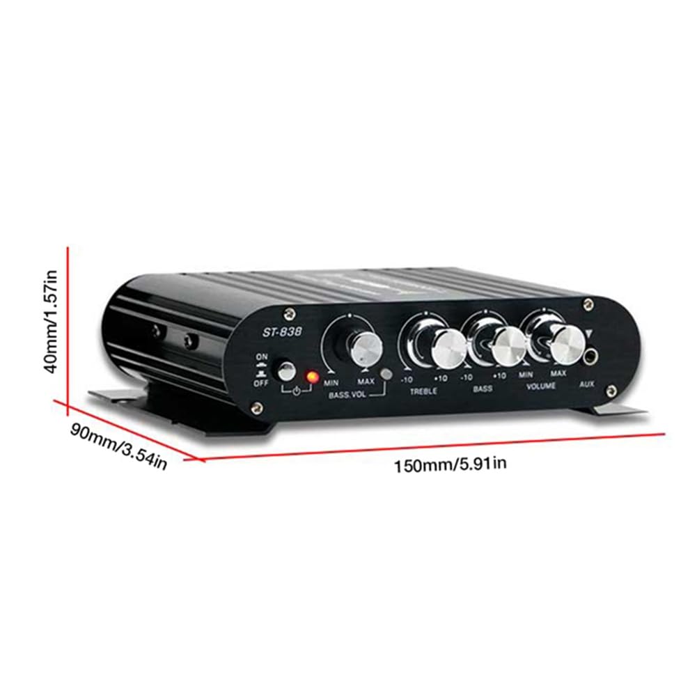 838 Amplificateur de Puissance HiFi 2.1 Canaux 80 W X 2 Amplificateur de Son Stéréo pour Basses avec Sortie Caisson de Basses Amplificateur Audio Domestique Noir