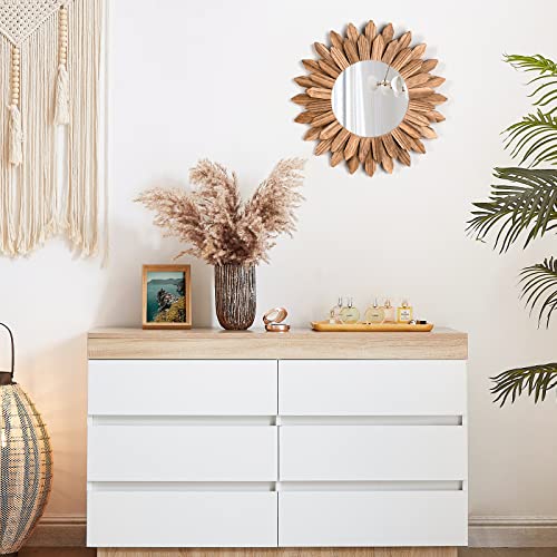 Emfogo Wall Mirror 12 inch Rustic Wood Sunburst Boho Mirror Wall Decor Home Decor for Bedroom Living Room Entryway Farmhouse (Carbonized Black)