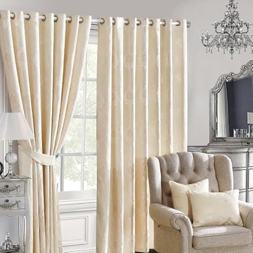 Luxury Eyelet Curtains Pair - Lucy Cream - Thermal Blackout Heavyweight Drapes for Living Room & Bedroom - 90" x 72"(229x183cm) - Image 9