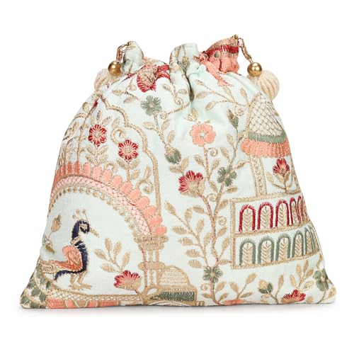 Image of LONGING TO BUY Indian Ethnic Pearls & Sequence Potli Bag for Women, Wedding Potli Bag and For Ethnic Wear