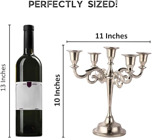 Vista 3 de Rely+ Candelabros de 5 brazos, decoración de interiores, cocina, mesa, velas, candelabros, centro de mesa (plateado)