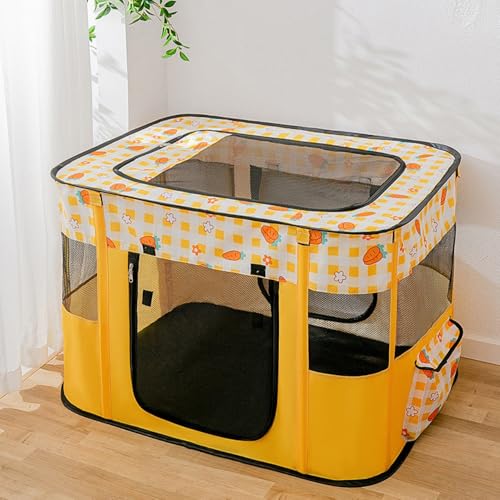HeartTrend 可愛いペット用分娩ケージ 猫用ベッド・犬用ベッド 猫分娩用ハウジング・犬分娩用ハウジング 折りたたみ式ペット囲い柵 ペット用テントケージ (イエロー,XL:90*70*60)
