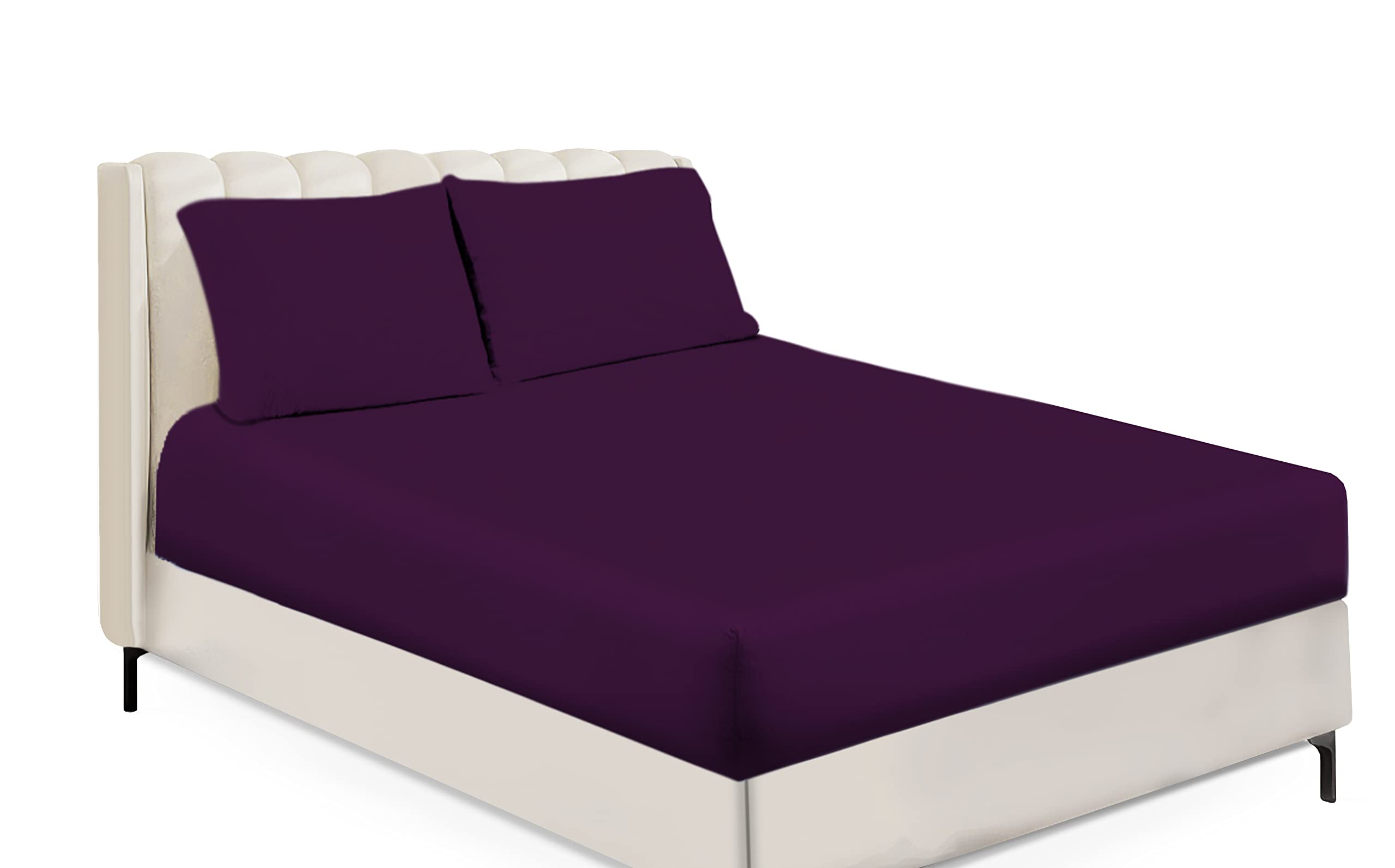 Fitted Sheet Non Iron Percale 180 Thread Count Polycotton Plain Fitted Sheets (Single, Plum)
