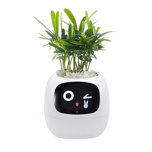 Smart Pet Planter, Smart Plant Pot, With Artificial Intelligence, Time Weather Display, And Multiple Expressions Animation,Lovely Plant Companion, For Desktop Decoration, Gifts,Plant-Free (White)