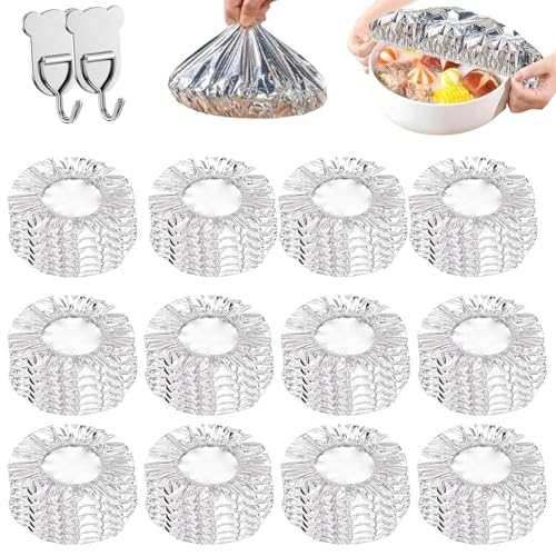 Reusable Aluminum Foil Food Covers Pop-Up Tin Foil Food Insulation Cover Heat Shield Lids for Refrigerator Storage Leftover Food And Meal Preparation Fits Containers (50Pcs)