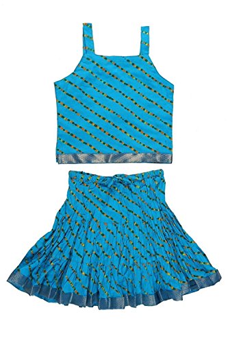 Image of DIAMO Girl's Jaipuri Lahariya Block Print Skirt and Top