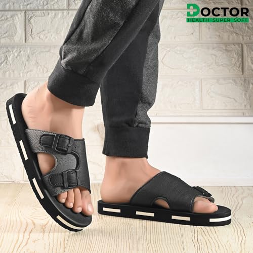 Image of DOCTOR HEALTH SUPER SOFT Men's Double Buckle Slide Sandals | Lightweight Cushioned EVA Slippers | Anti-Slip Comfortable Open Toe Casual Slides for Indoor Outdoor Everyday Wear