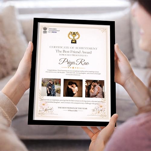 Image of Customized Photo Frame Wall Decor Award, Certificate Gift For Wife Mother Sister Girlfriend and Friend, Personalized Women's Day and Mothers Day Photo Frame Gift For Home Living room Bedroom 23x32 cm
