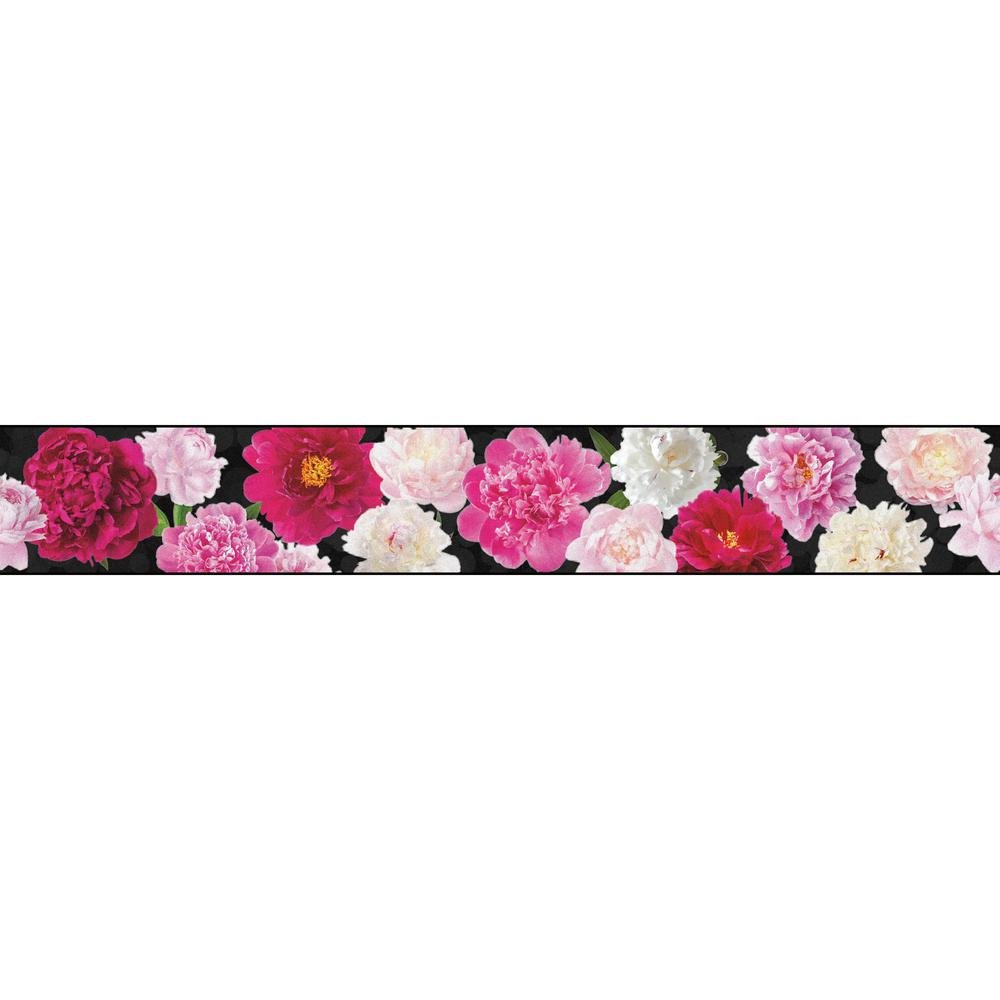 Portfolio II Secret Garden Border Removable Wallpaper, Black/Pink/White