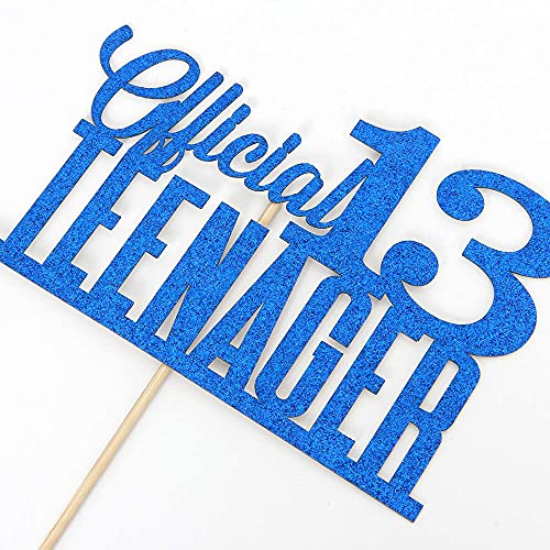 Image of Festiko Blue Glitter Happy 13th Birthday Cake Topper, Teens & Fabulous Party Cake Decoration Supplies