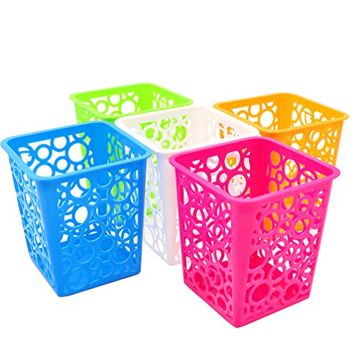 Esfun Set of 5 Square Pen Pencil Holder Cup for Desk Storage Desktop Organizer Container Basket for Home School Kids Office Brushes Desk Sorter Collection