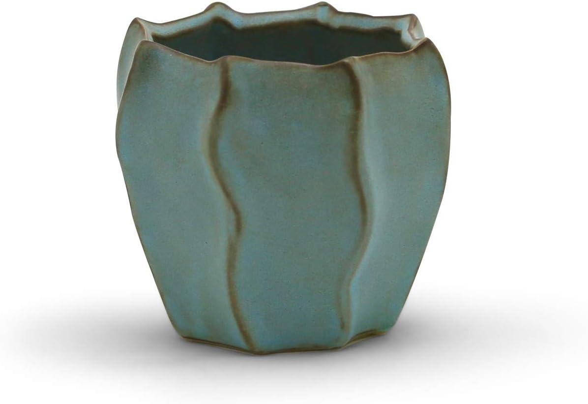 WGV Ceramic Vase, Width 7.6", Height 7", Antique Beige Coral Pot, Rivet Tan Patina with Wave Planter Bowl for Wedding Event Office Home Decor, 1 Piece