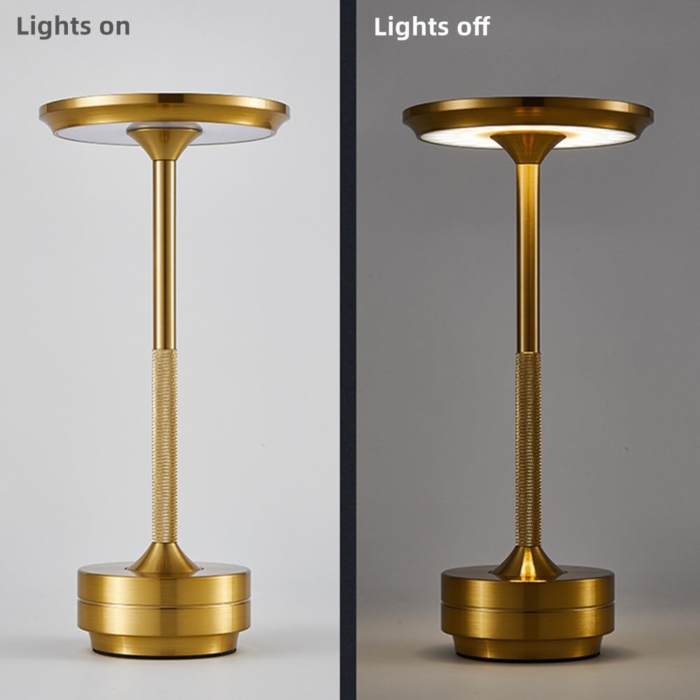 Wokyo LED Desk Lamp, Cordless Stylish Aluminum Table Lamp, Adjustable Brightness with Quick Charging Round Shap (Gold)