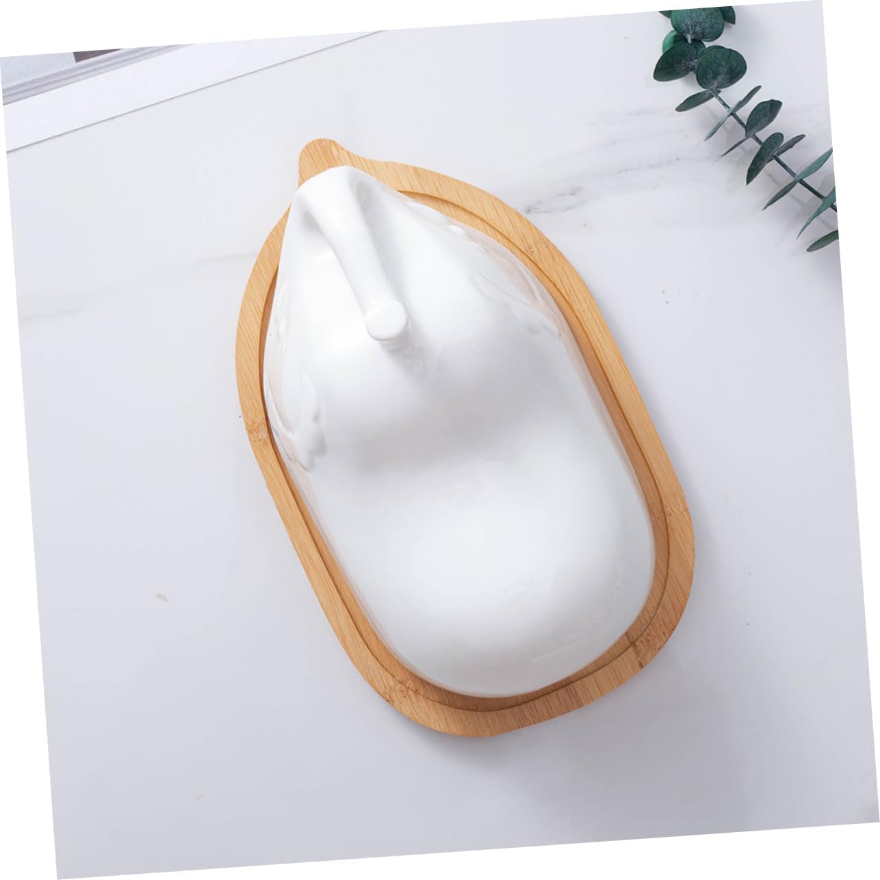 Elephant Shape Butter Dish with Ceramic Lid and Detachable Wooden Plate Household Tableware for Use Microwave Safe Easy to Clean
