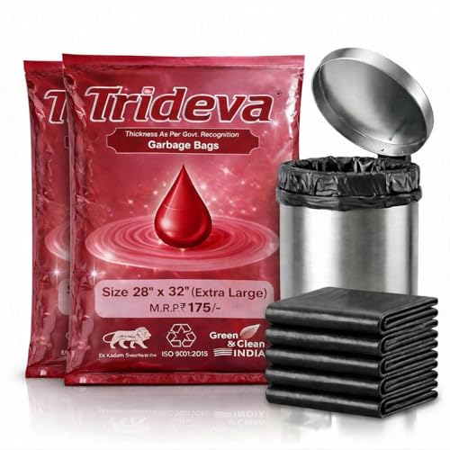 Image of Garbage Bags /Dustbin Bags - 120 Micron Heavy - Duty Trash Bags (28 x 32 Inches) - Extra-Large Leak -Proof Bin Liners for Kitchen, Office - 500g Pack (Black, Pack of 2) - 12 Bags