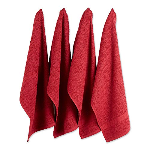 DII Basic Terry Collection Waffle Dishtowel Set, 15x26, Solid Barn Red, 4 Piece