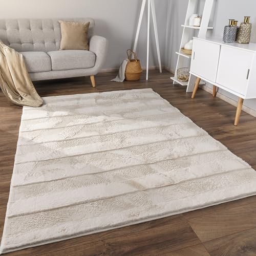 Paco Home Weicher Flauschiger moderner Bubble Wohnzimmer Teppich Hochflor Fell Geometrisches Design Hoch-Tief-Effekt, Grösse:80x150 cm, Farbe:Creme 4
