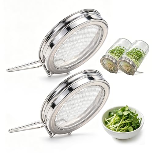 2 Pack DnerLery Sprouting Lids for Wide Mouth Mason Jars Stainless Steel Fine Mesh Lids Only Fit Mason Jars for Broccoli Alfalfa Mung Bean & Microgreens No Jars Germination Kits