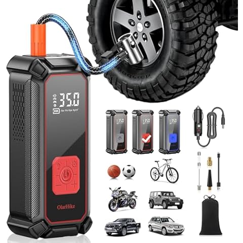 OlarHike Cordless Tire Inflator Portable Air Compressor-Dual Mode Inflation, 5400mAh Auto Air Pump for Car Tires, Bicycle, Bike, Motorcycle, Smart Electric Pump with LED Light & Digital Pressure Gauge Cover