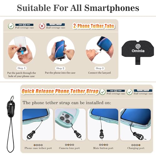 Image of Universal Phone Lanyard Strap: Adjustable Cell Phone Lanyard Crossbody with Phone Wrist Strap & Phone Tethers, Black, Adjustable