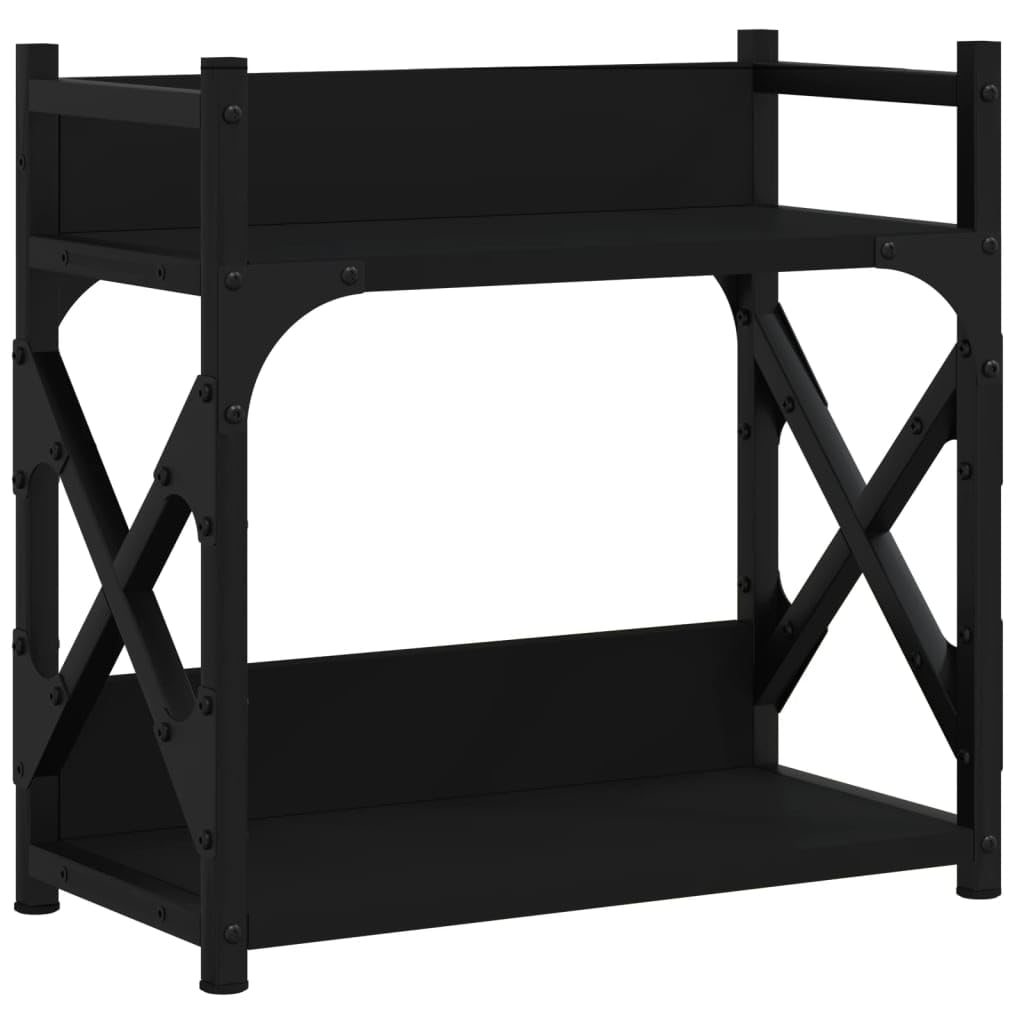 Supporto per stampante a 2 ripiani, nero, 40 x 20 x 40 cm, in legno con struttura in metallo, gambe regolabili e tappi in plastica, supporto da scrivania multifunzione per stampanti
