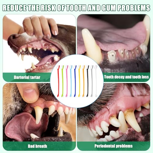 Image of XIHIRCD 100pcs Dog Toothbrush Bulk, Dual Headed Soft Bristles Toothbrush Anti-Slip Cat Teeth Brush Easy Teeth Cleaning Dental Care Pet Toothbrush for Small and Large Dogs Cats Most Pets (10 Colors)
