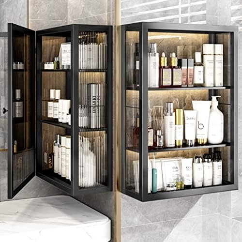 Black Bathroom Medicine Cabinet, Wall-Mounted Organizer, No-Punch Installation, Space-Saving Cupboard, 30x15x45cm, Modern Design for Home & Bathroom Storage Solutions.