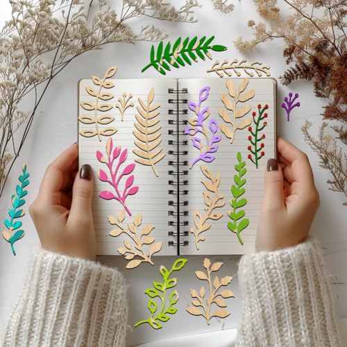BENECREAT 2 Sets 20pcs Leaves Cut Chipboard Embellishments, 14.5x15.2cm Wooden Leaf Theme Decoration - Image 4