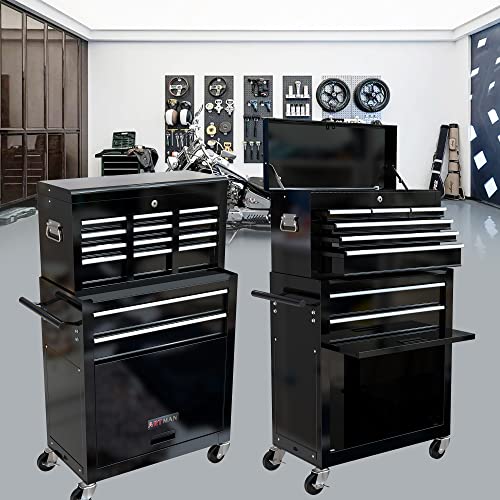 Reemoon Rolling Tool Chest Combo With Wheels, 8 Drawers Metal Tool Chests & Cabinets With Lock, Mobile Tools Cart Removable Toolbox Organizer For Garage (Black) #TOP5