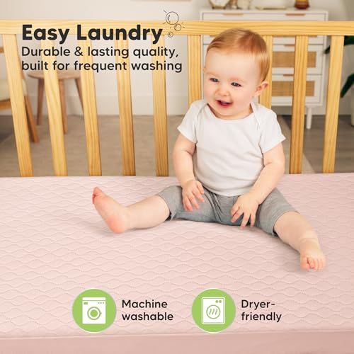 Image of 2-Pack Waterproof Crib Mattress Protector Cover Fitted - Quiet Baby Crib Mattress Pad Sheets, 52 inch x 28 inch Soft Quilted Cotton Baby Sheet, Machine Washable, Easy Fit, Durable (Cameo /Mavy)